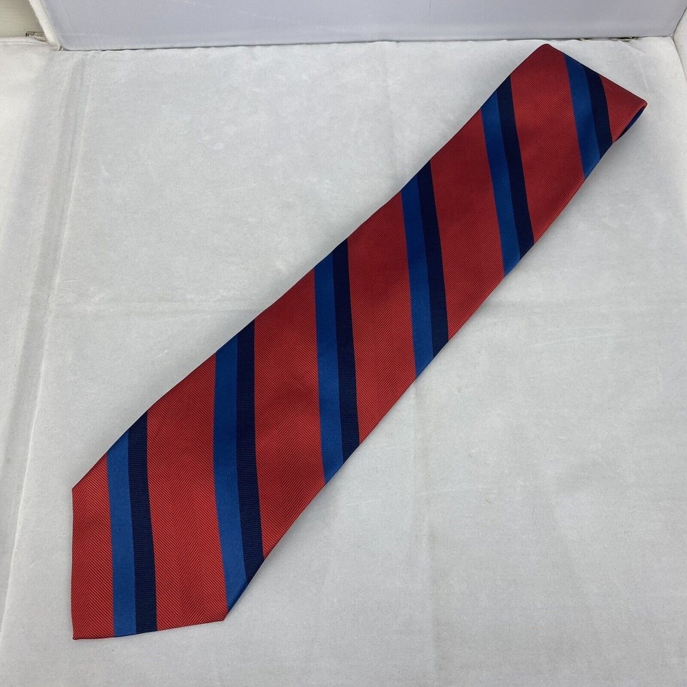Tommy Hilfiger Men's Red Blue Stripped Silk Tie